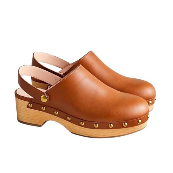 J. Crew Shoes - J Crew Clogs Slingback Slip On Convertible Womens 9.5 Brown Leather Wood Studs